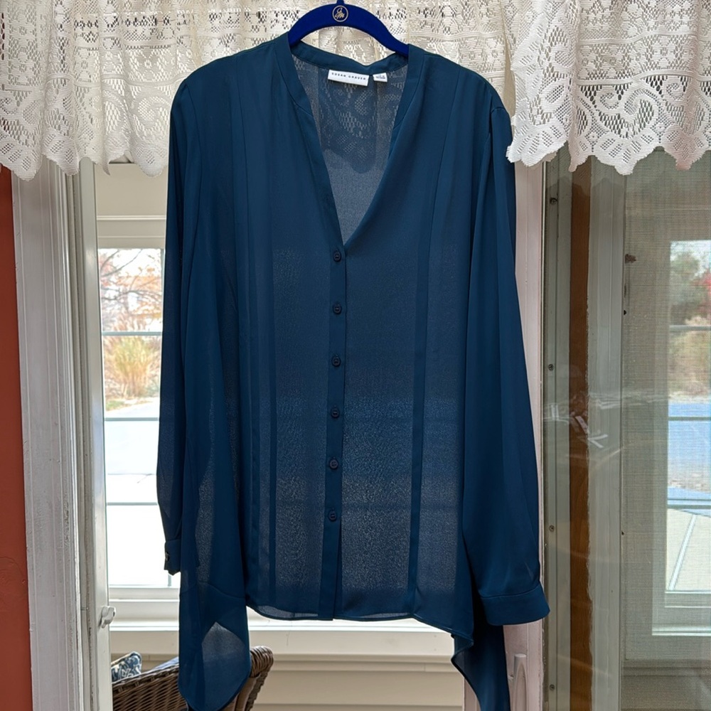 Susan Graver size 14 teal blouse